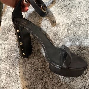 Versace Black Heels with Gold Studs